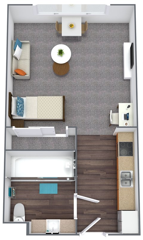 Floor plan for studio, 1 bath, 411 sqft